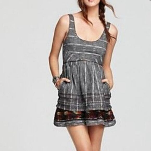 New Romantics X Free People Ikat Gray Plaid Skater Fit & Flare Casual Mini Dress - Picture 2 of 16